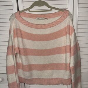 Alice + Olivia Pink and White Crew Neck Sweater